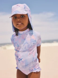 Feuille papillon violet lilas - Ensemble de bain Sunsafe à manches courtes (3mois à10ans)