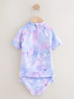 Feuille papillon violet lilas - Ensemble de bain Sunsafe à manches courtes (3mois à10ans)