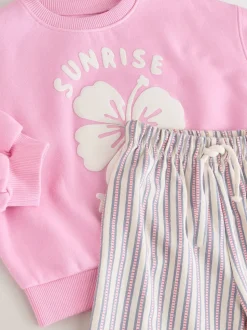 Fleur rose - Ensemble Sweat-shirt et Pantalons Amples (3mois-7ans)