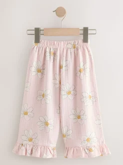 Fleur rose - Pantalons à Jambe large à volants (3mois-7ans)