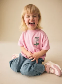 Fleur rose - T-shirt brodé à manches courtes (3mois à7ans)
