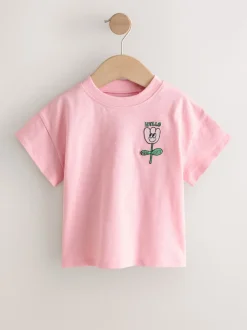 Fleur rose - T-shirt brodé à manches courtes (3mois à7ans)