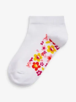 Floral blanc - Lot de 5 chaussettes de sport en coton riche avec semelle intérieure