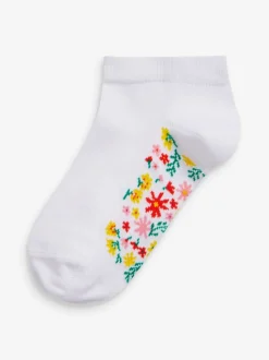 Floral blanc - Lot de 5 chaussettes de sport en coton riche avec semelle intérieure