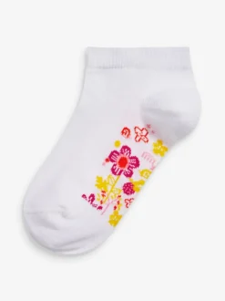 Floral blanc - Lot de 5 chaussettes de sport en coton riche avec semelle intérieure