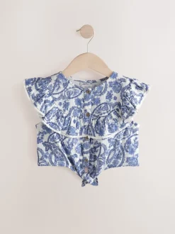 Floral bleu - Chemisier 100% coton avec col boutonné (316ans)