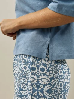 Floral bleu - Ensemble pyjama short en coton