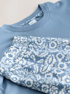 Floral bleu - Ensemble pyjama short en coton
