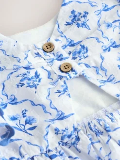 Floral bleu - Robe à manches d'ange (3mths-8yrs)