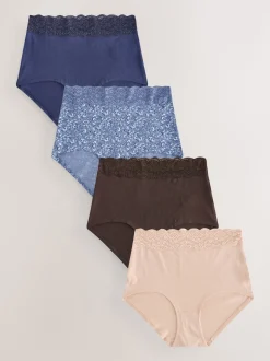 Floral Blue Ditsy - Lot de 4 culottes en coton et dentelle