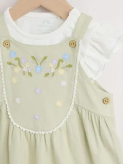 Floral brodées Vert sauge - Ensemble salopette et jambe bébé 100% coton à manches courtes (0mois2ans)