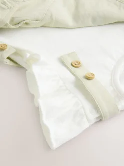 Floral brodées Vert sauge - Ensemble salopette et jambe bébé 100% coton à manches courtes (0mois2ans)