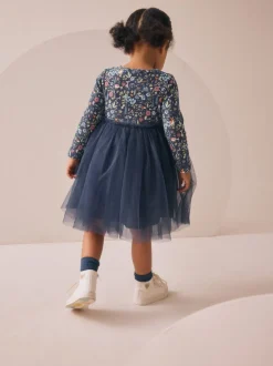 Floral de marine - Robe de fête en maille à manches longues (3mois-7ans)