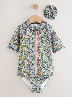 Floral Ditsy Noir - Ensemble bikini et chouchou Sunsafe Rash Gilet (3-16ans)