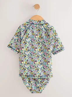 Floral Ditsy Noir - Ensemble bikini et chouchou Sunsafe Rash Gilet (3-16ans)