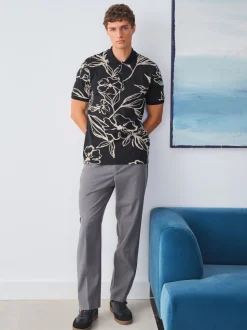 Floral d'or noir - Manches courtes Imprimé Polos