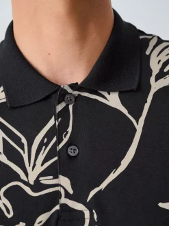 Floral d'or noir - Manches courtes Imprimé Polos