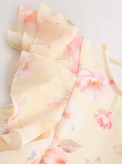 Floral jaune - Combinaison plissée à volants à manches courtes (3-16ans)