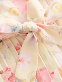 Floral jaune - Combinaison plissée à volants à manches courtes (3-16ans)