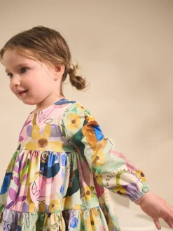 Floral lumineux - Robe à manches longues à volants (3mois7ans)