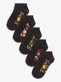 Floral noir - Lot de 5 chaussettes de sport en coton riche avec semelle intérieure