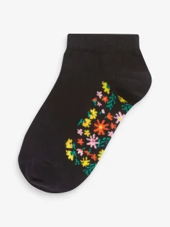 Floral noir - Lot de 5 chaussettes de sport en coton riche avec semelle intérieure