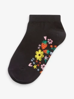 Floral noir - Lot de 5 chaussettes de sport en coton riche avec semelle intérieure
