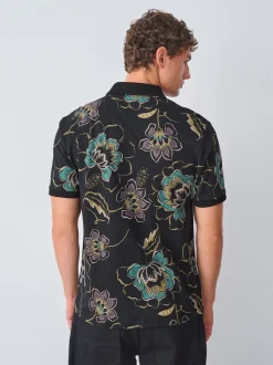 Floral noir - Manches courtes Imprimé Polos