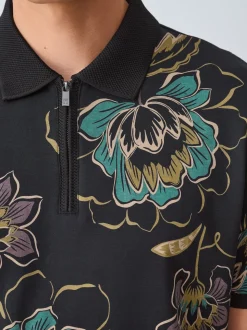 Floral noir - Manches courtes Imprimé Polos