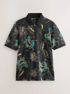 Floral noir - Manches courtes Imprimé Polos
