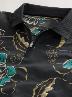 Floral noir - Manches courtes Imprimé Polos