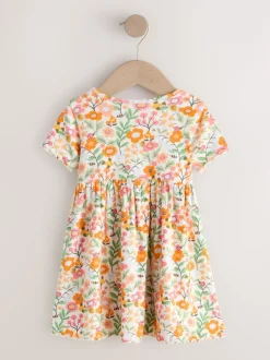 Floral orange - Robe côtelée à manches courtes (3mois7ans)