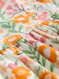 Floral orange - Robe côtelée à manches courtes (3mois7ans)