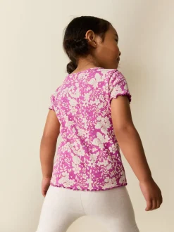 Floral pourpre - T-shirt côtelé à manches courtes (3mois à7ans)