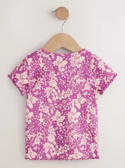 Floral pourpre - T-shirt côtelé à manches courtes (3mois à7ans)