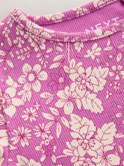 Floral pourpre - T-shirt côtelé à manches courtes (3mois à7ans)