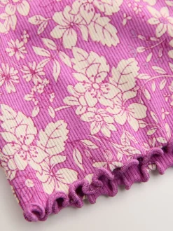 Floral pourpre - T-shirt côtelé à manches courtes (3mois à7ans)