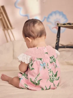 Floral rose - Barboteuse brodée Cath Kidston 100% coton imprimée