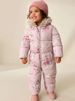 Floral rose - Combinaison de neige Résistant à la douche Faux Fur Trim (3mths-7yrs)