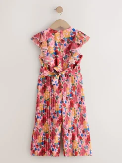 Floral rose - Combinaison plissée à volants à manches courtes (3-16ans)