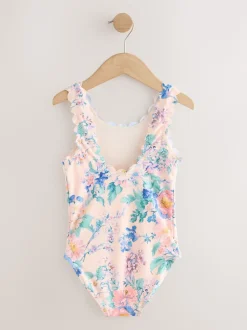 Floral rose - Maillot de bain festonné (3-16ans)
