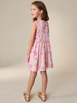 Floral rose - Robe boutonnée à Manches courtes Rayure (3-16ans)