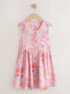 Floral rose - Robe boutonnée à Manches courtes Rayure (3-16ans)