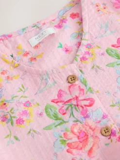 Floral rose - Robe boutonnée à Manches courtes Rayure (3-16ans)