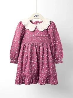 Floral rose sombre - Robe JoJo Maman Bébé en jersey smockée avec col Broderie