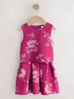 Floral rouge - Ensemble haut et jupe en plongée sous-marine (3mois-7ans)