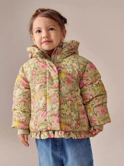 Floral vert - Manteau rembourré Résistant à la douche à ourlet à volants (3mois-7ans)