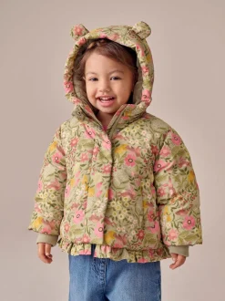 Floral vert - Manteau rembourré Résistant à la douche à ourlet à volants (3mois-7ans)