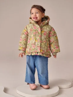 Floral vert - Manteau rembourré Résistant à la douche à ourlet à volants (3mois-7ans)