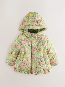 Floral vert - Manteau rembourré Résistant à la douche à ourlet à volants (3mois-7ans)